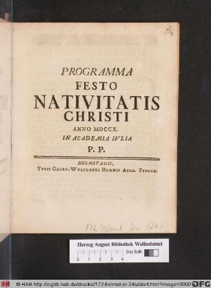 Programma In Festo Nativitatis Christi Anno MDCCX. In Academia Ivlia P. P.