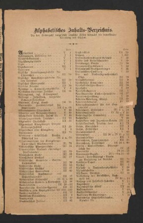Alphabetisches Inhalts-Verzeichnis.