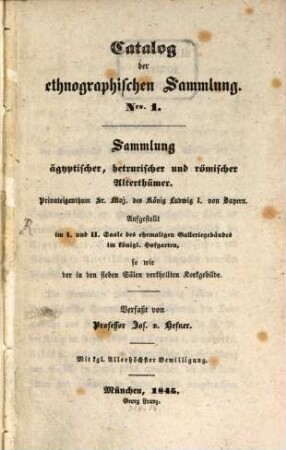 Catalog der ethnographischen Sammlung : Nro 1