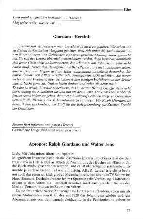 Apropos: Ralph Giordano und Walter Jens