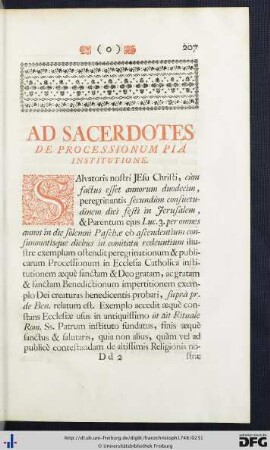 Ad Sacerdotes. De Processionum Pia Institutione.