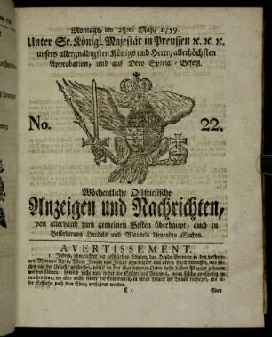 No. 22. Montags, den 28ten Maji, 1759.