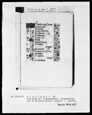 Lateinisch-französisches Stundenbuch (Livre d'heures) — KL-Ligatur und Teilbordüre, Folio 8recto