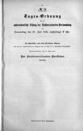 Tages-Ordnung No. 13. (247-291), 28. Juni 1906