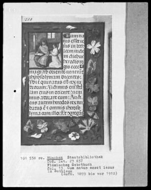Flämisches Gebetbuch mit Kalender — Der Evangelist Matthäus beim Schreiben, Folio 13recto