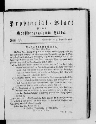 Num. 36, Ausgabe vom 9. September 1818