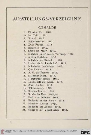 Ausstellungs-Verzeichnis (Nr. 1-86)