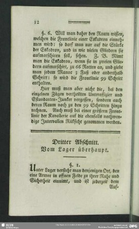 Dritter Abschnitt. Vom Lager überhaupt