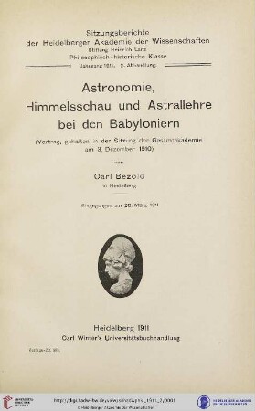 1911, 2. Abhandlung: Sitzungsberichte der Heidelberger Akademie der Wissenschaften, Philosophisch-Historische Klasse: Astronomie, Himmelsschau und Astrallehre bei den Babyloniern