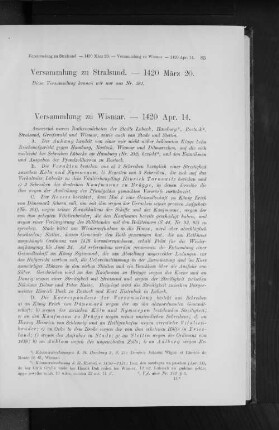 Versammlung zu Stralsund. - 1420 März 20.