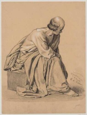 Sitzender Mann nach rechts (Gewandstudie)