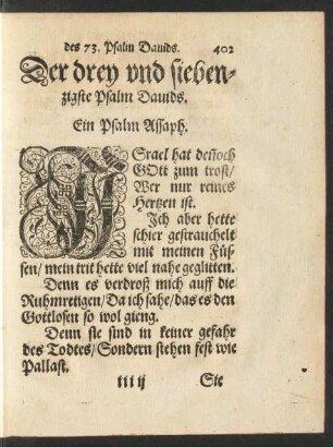 Der drey und siebenzigste Psalm Davids.