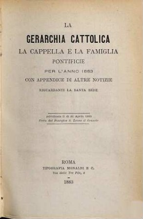 La gerarchia cattolica. 1883