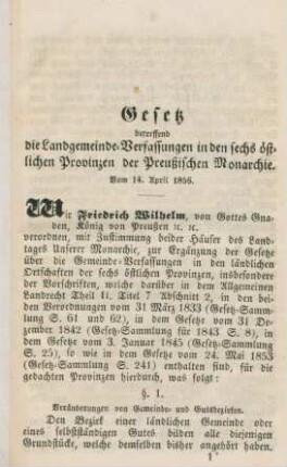 Gesetz betreffend die Landgemeinde-Verfassungen in den sechs östlichen Provinzen der Preußischen Monarchie