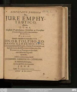 Disputatio Iurdica De Iure Emphyteutico