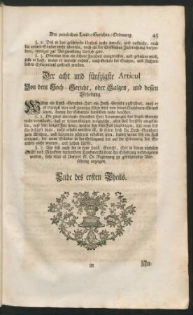 Der acht und fünfzigste Articul Von dem Hoch-Gericht, oder Galgen, und dessen Erhebung.