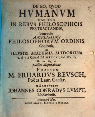 De eo quod humanum habetur in rebus philosophicis pertractandis