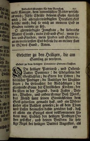 Gebetter zu den Heiligen, die am Samstag zu verehren.