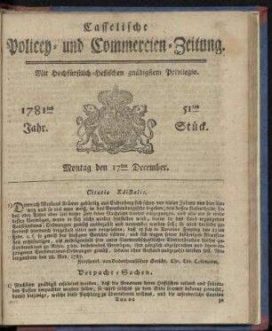 1781tes Jahr. 51tes Stück. Montag den 17ten December