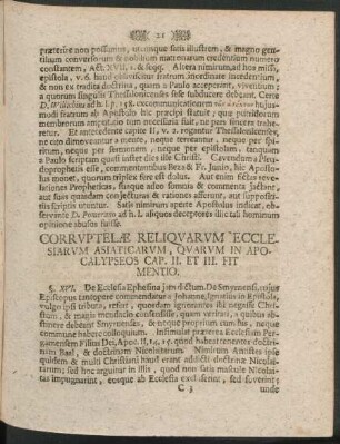 Corruptelae Reliquarum Ecclesiarum Asiaticarum, Quarum In Apocalypseos Cap. II. Et III.Fit Mentio.