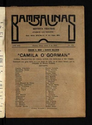 Camila O'Gorman : poema dramático en cinco actos, un epílogo y en verso