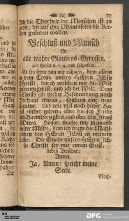 Beschluß und Wunsch für alle wahre Glaubens-Genossen.
