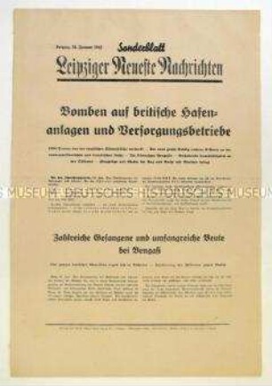 Sonderblatt der "Leipziger Neuesten Nachrichten" zum Kriegsverlauf an der Ostfront, in Nordafrika und an der nordamerikanischen Küste