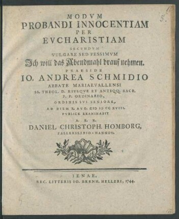 Modum Probandi Innocentiam Per Eucharistiam Secundum Vulgare Sed Pessimum Ich will das Abendmahl drauf nehmen