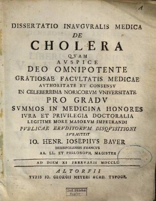 Dissertatio Inavgvralis Medica De Cholera
