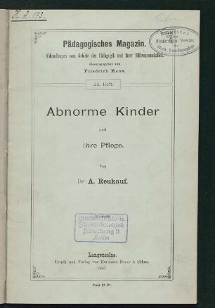 Abnorme Kinder und ihre Pflege
