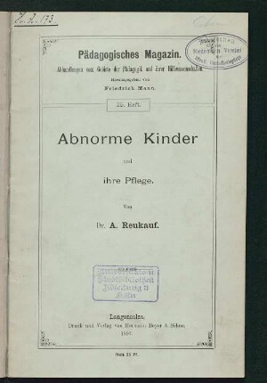 Abnorme Kinder und ihre Pflege