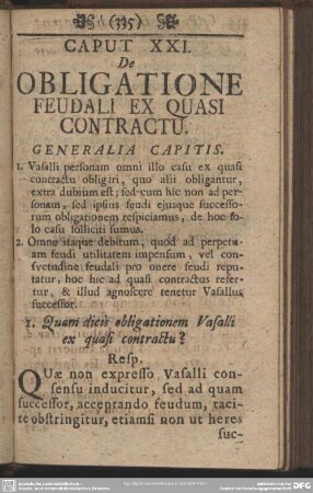 Caput XXI. De Obligatione Feudali Ex Quasi Contractu