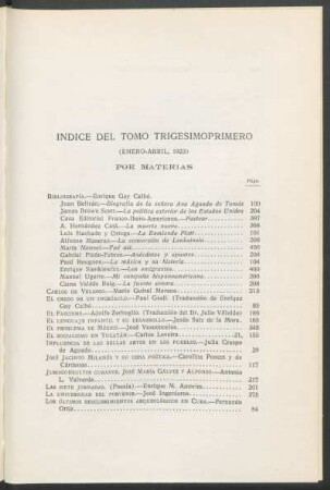 Ìndice del tomo trigesimoprimero (enero-abril 1923)