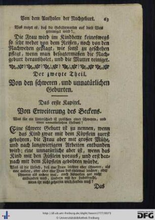 Zweyter Theil. Von den schweren und unnatürlichen Geburten.