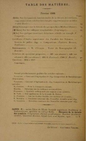 Table des matières. Février 1900.