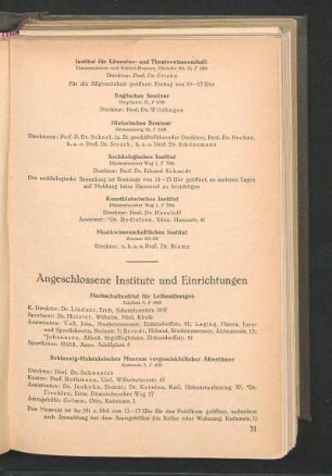 Angeschlossene Institute und Einrichtungen