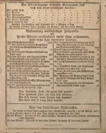 Die Chronologische Ciklische Kennzeichen sind nach dem neuen vereinigten Kalender: