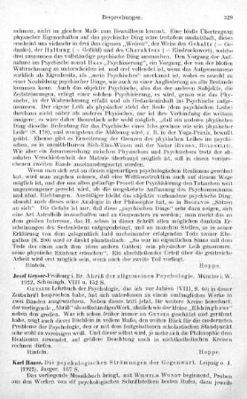 329, Josef Geyser. Abriß der allgemeinen Psychologie. 1922