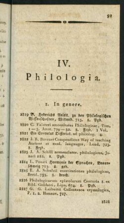 IV. Philologia