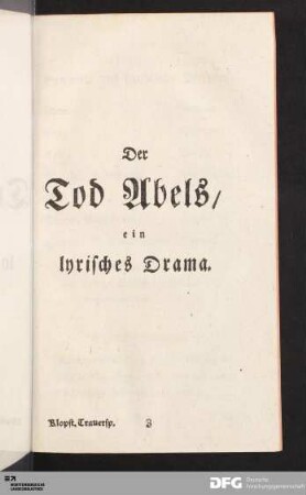 Der Tod Abels, ein lyrisches Drama