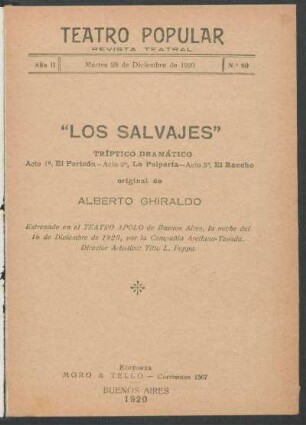 2.1920=Nr. 60: Los salvajes : tríptico dramático...