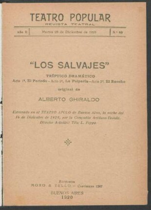 2.1920=Nr. 60: Los salvajes : tríptico dramático...