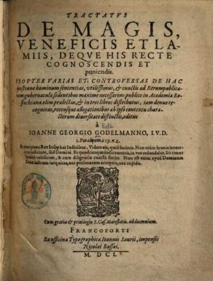 Tractatus de Magis, Veneficis et Lamiis, deque his recte cognoscendis et punicendis