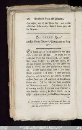 Der LXXXII. Brief an Dieselbe zu Rochers, Sontag den 23 Aug. 1671.