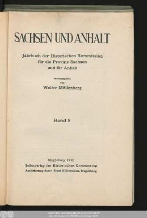 8.1932: Sachsen und Anhalt : Jahrbuch der Historischen Kommission für Sachsen-Anhalt