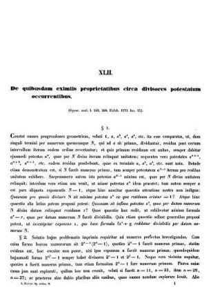 XLII. De quibusdam eximiis proprietatibus circa divisores potestatum occurrentibus.