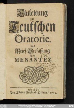 Einleitung zur Teutschen Oratorie und Brief-Verfassung