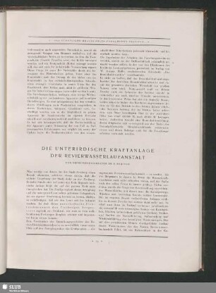 Die Unterirdische Kraftanlage Der Revierwasserlaufanstalt