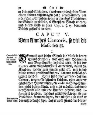 Caput V. Vom Amt des Cantoris, so viel die Music betrifft.