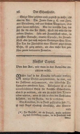 Fünftes Capitel. Von der Art, wie man in der Komödie recitiren müsse.